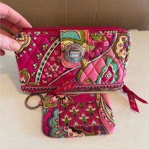Vera Bradley Pink and Green Quilted Wallet Set